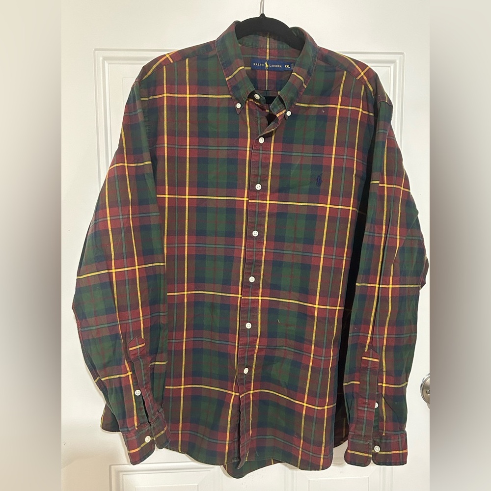Ralph Lauren Men's Red and Green Plaid Shirt